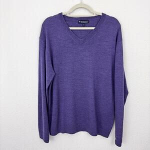 Hart Schaffner Marx Men V Neck Sweater Size L 100% Extra Fine Merino Wool Purple